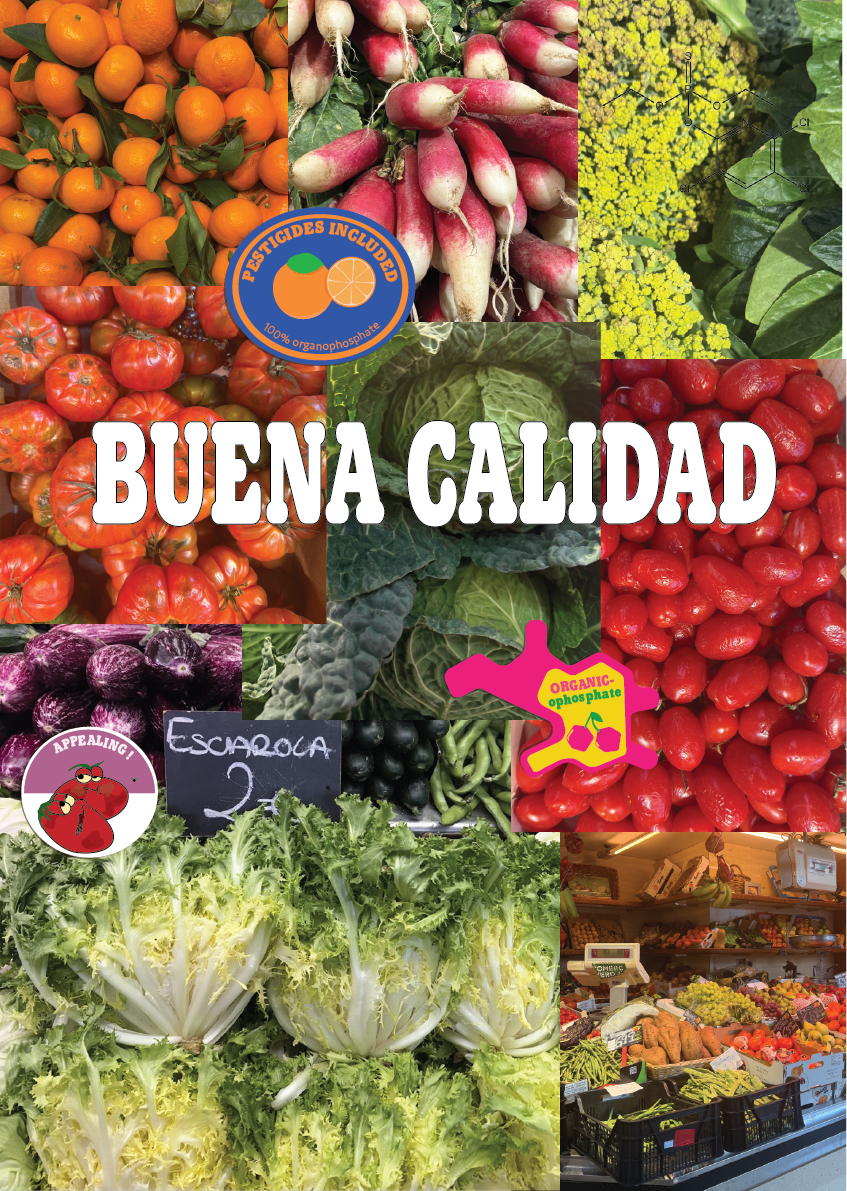 image of food with stickers on top