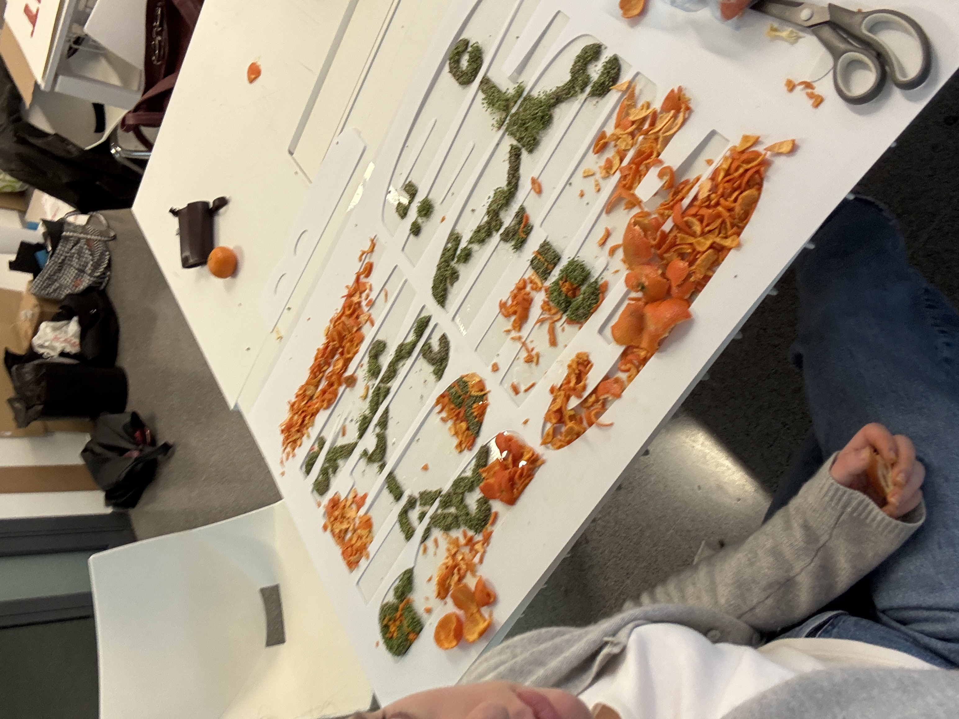 image of orange peels on a Table