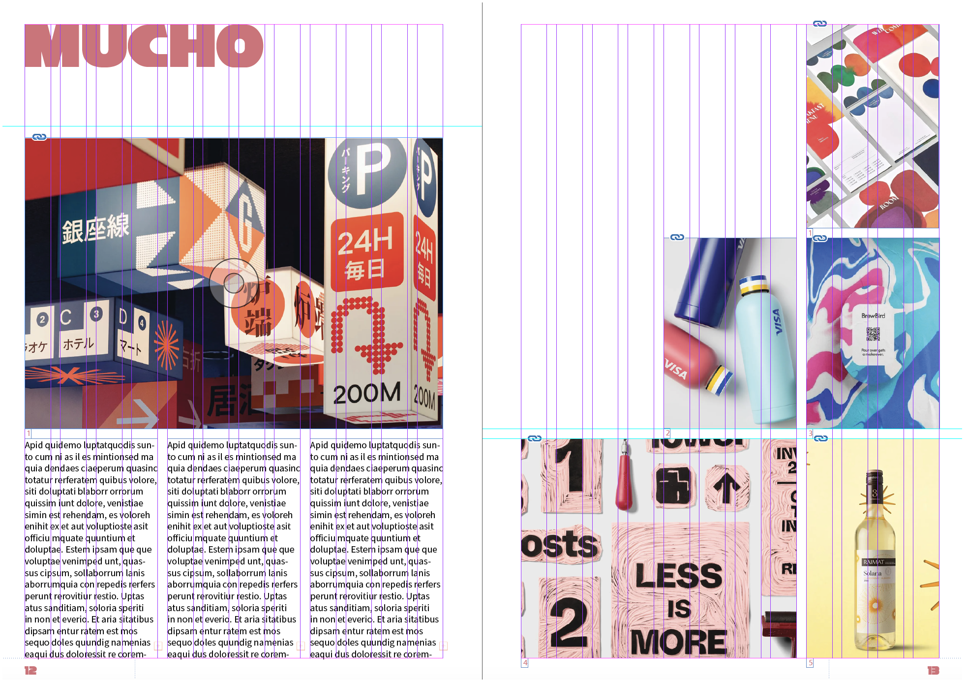 Gride layout of a book with the title mucho